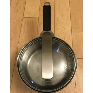 Rare! VTG PYREX 8 Cups Stainless Steel Double Pour Spout Pan w/ Lid & Handle